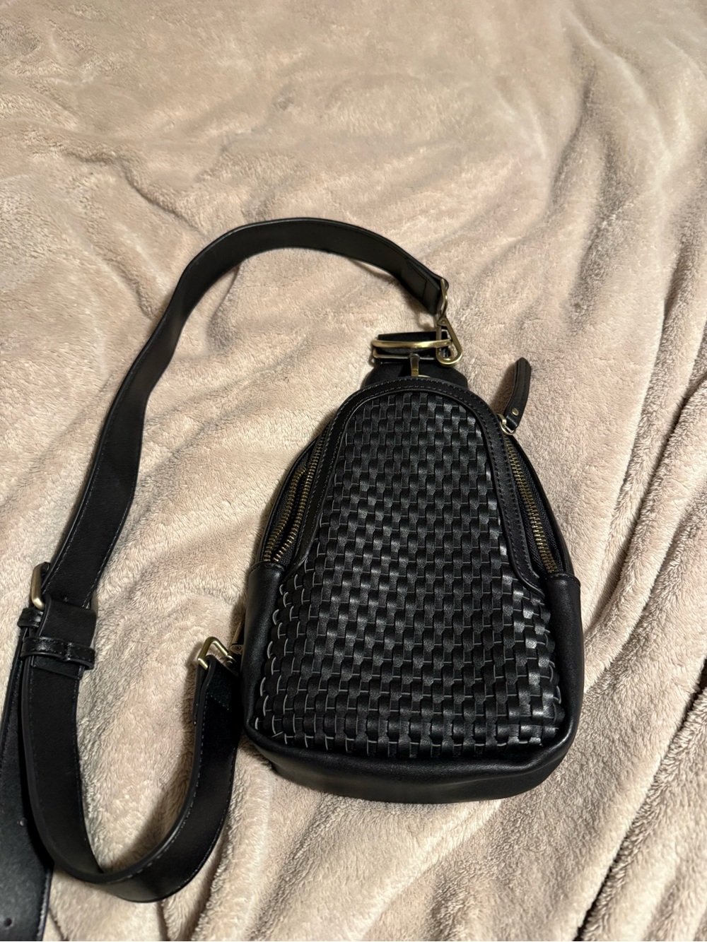 Anthropologie Black Woven Crossbody Sling Bag